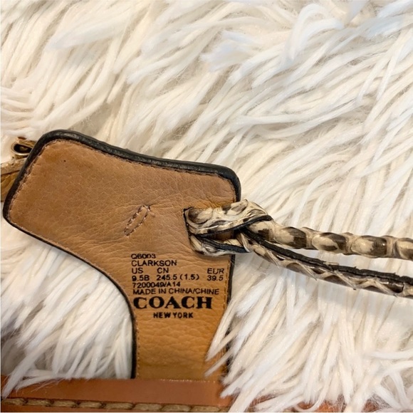 Coach Tan and Brown Snakeskin T-Strap Sandals with Gold Hardware - Picture 7 of 8